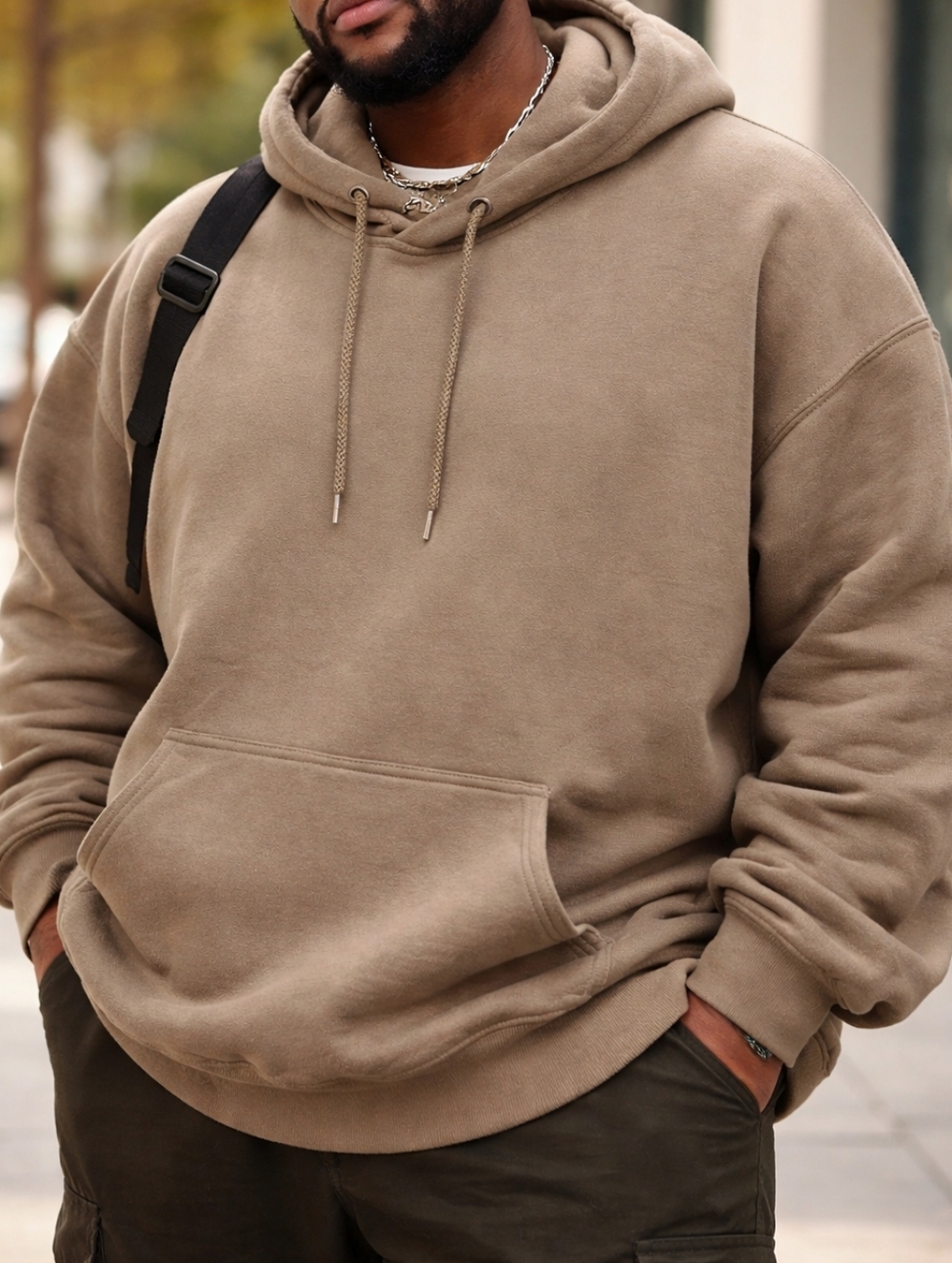 Fashion Nova Men’s Plus Size Hoodie NWT Neutral Tan Oversized Streetwear Cotton